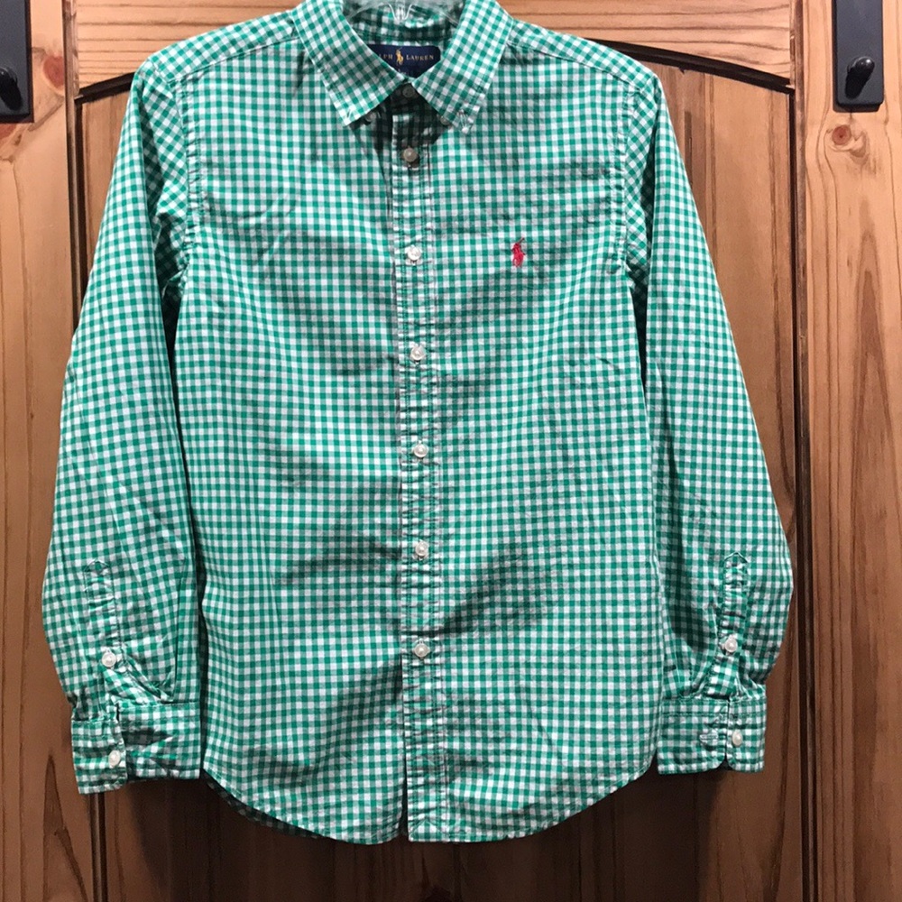 Green in checkered polo shirt